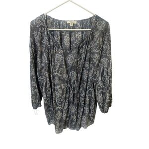 Como Blu Women's 0X‎ Floral Print Long Sleeve Gray Tunic Blouse Top